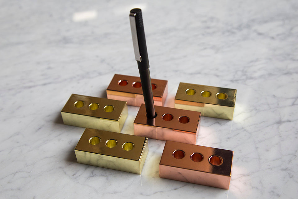 Souda Brass Brick Pen Holder