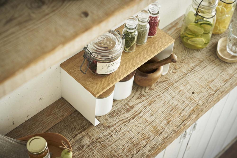 TOSCA Woodtop Stackable Shelf | White Steel + Wood