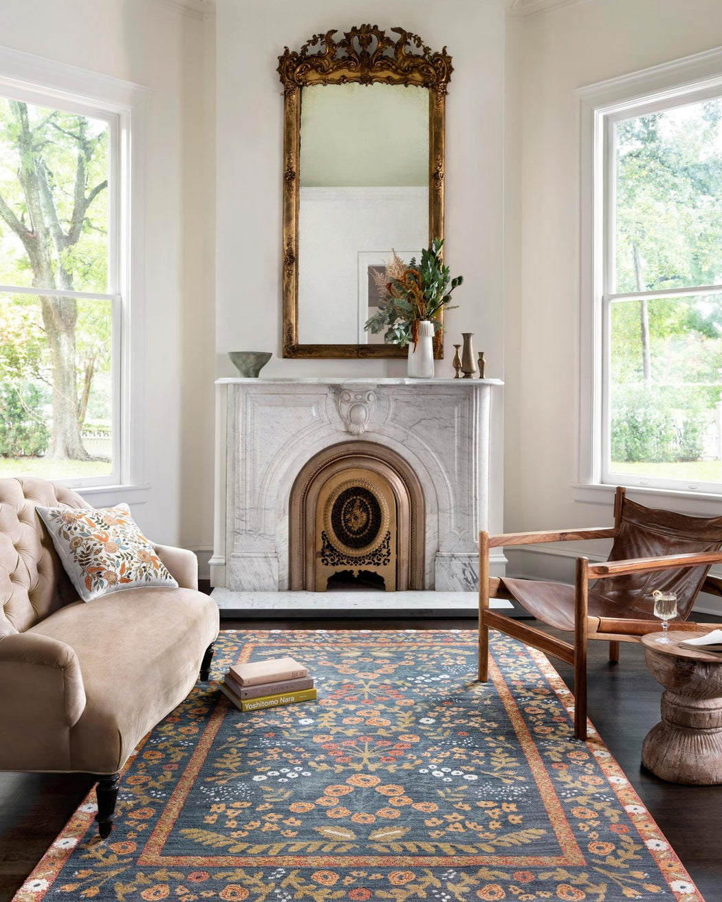 Fiore Florence Rug | Navy & Rust