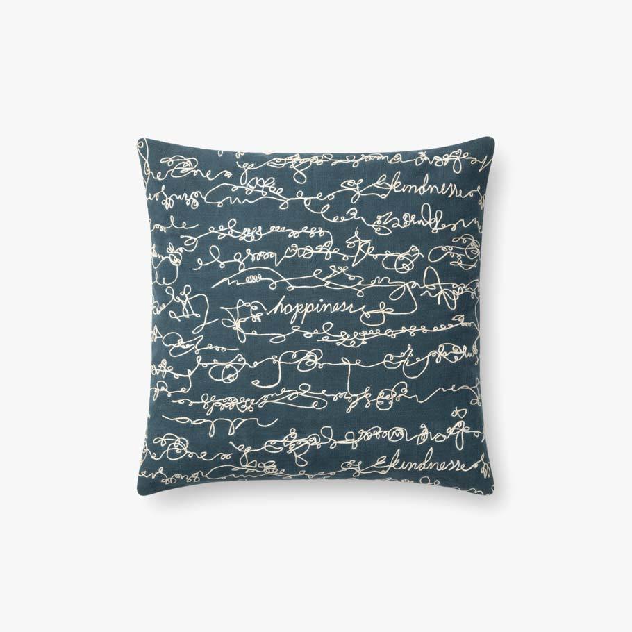 Blue Happiness Embroidered Pillow