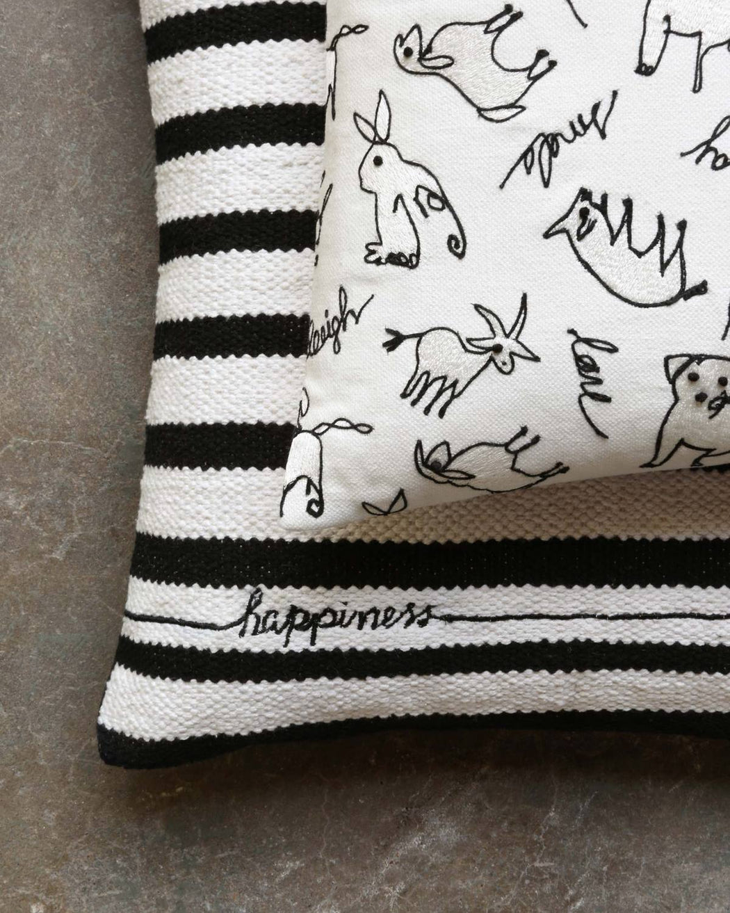 White Little Animals Embroidered Pillow