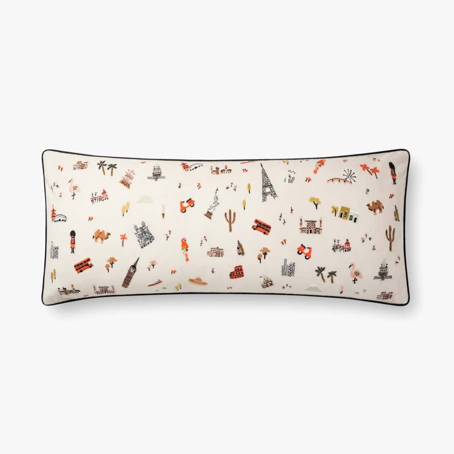 Travel Around Rectangular Pillow Ivory