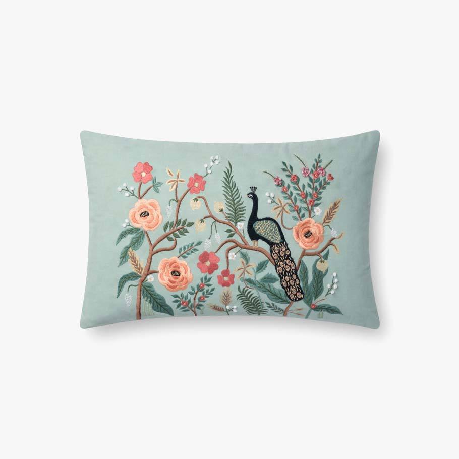 Mint Birdsong Pillow