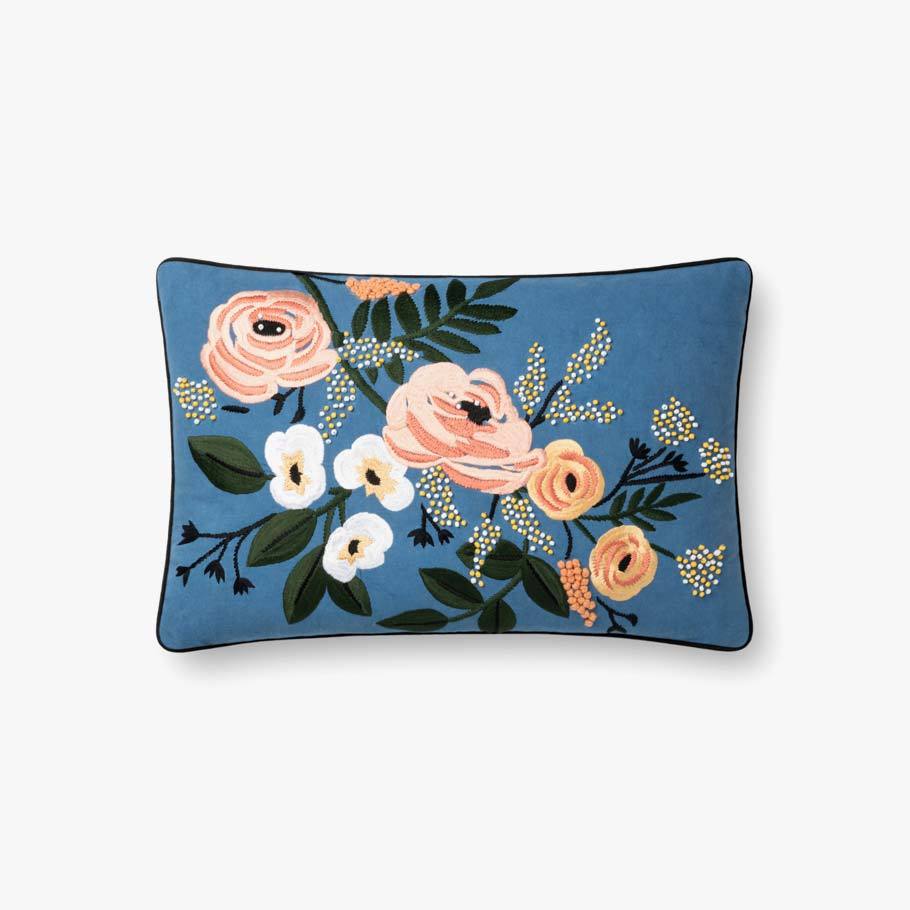 Blue & Blush Flower Pillow