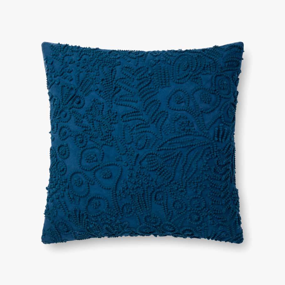 Indigo Rose Botanical Pattern Texture Pillow