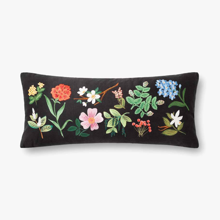 Rectangular Black Wildflower Pillow