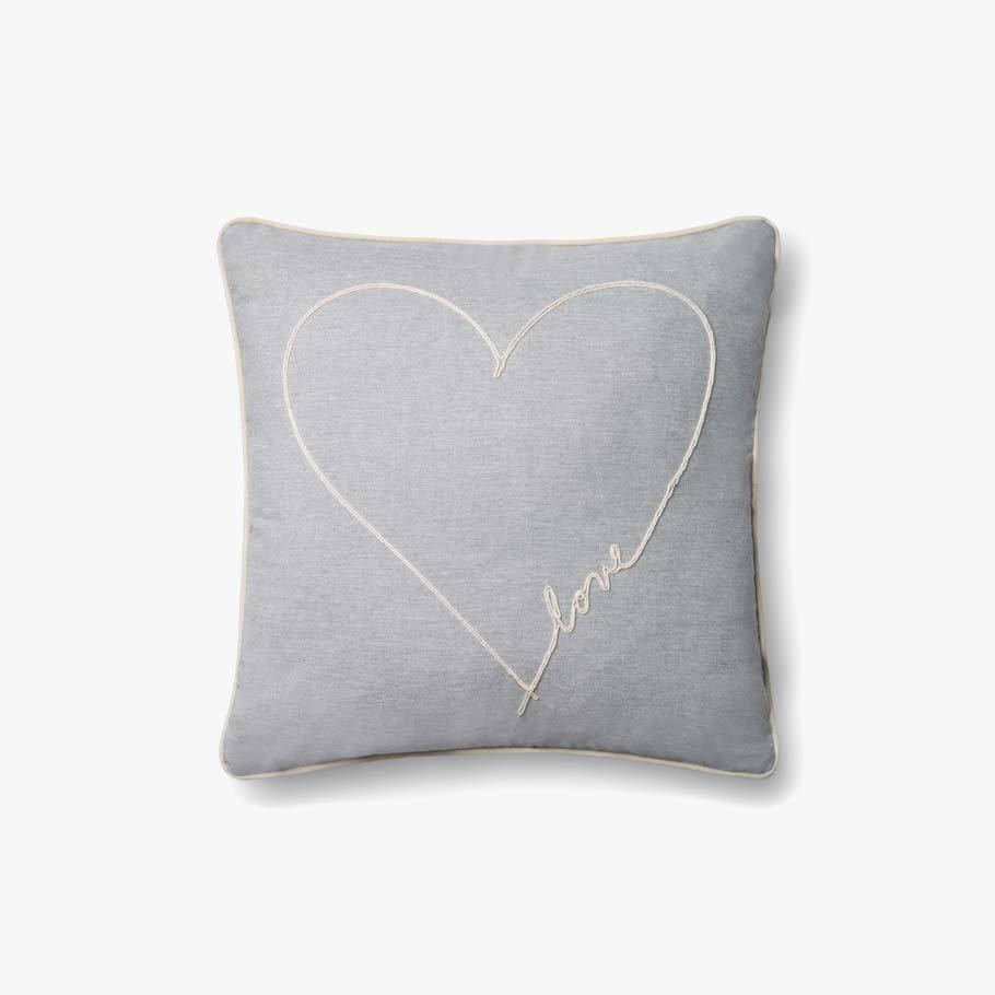 Grey Heart Embroidered Pillow